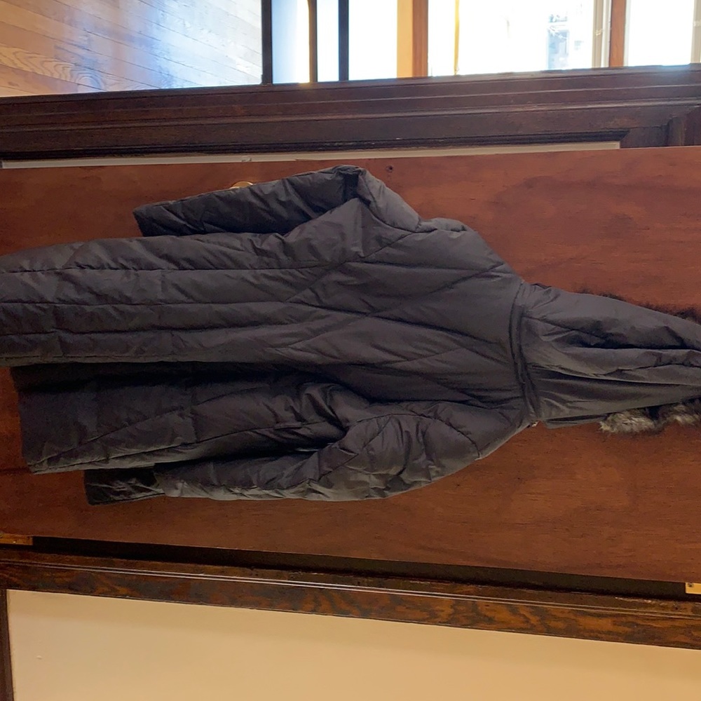Charcoal colored long winter jacket
